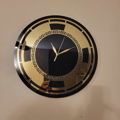 Modern Dual-Layer Acrylic Wall Clock – Black & Gold (16 Inches)