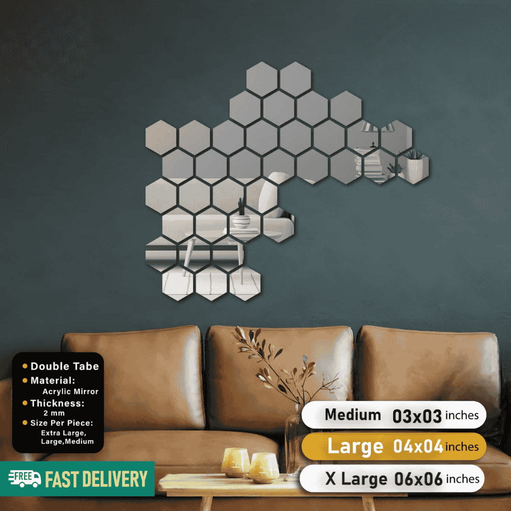 Golden, Silver and Black Acrylic Hexagon For Wall Decor